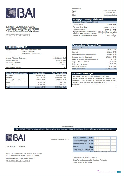 Download Cabo Verde BAI bank mortgage statement scr Photoshop template